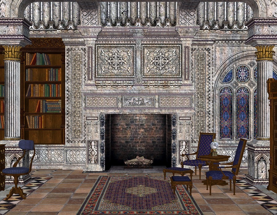 library, grand room, books