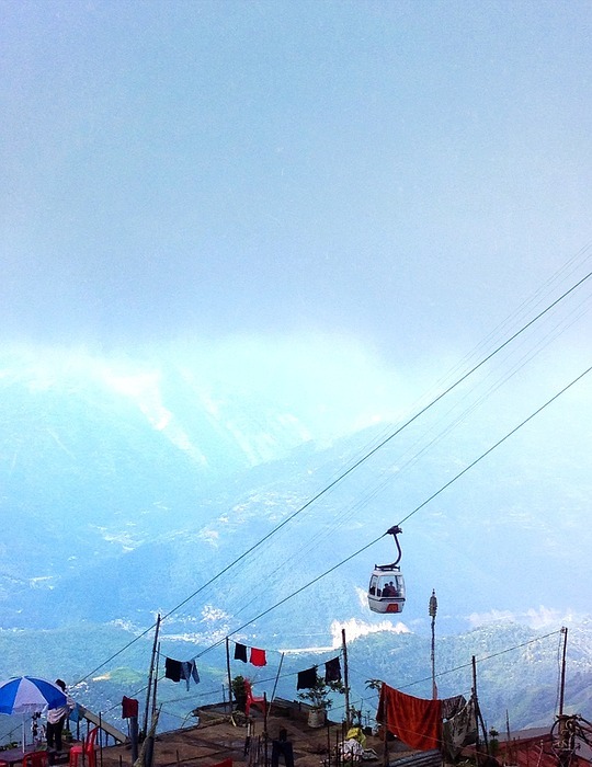 gondola lift, mountains, peaks