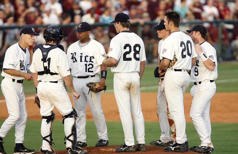 baseball, team, meeting on mound