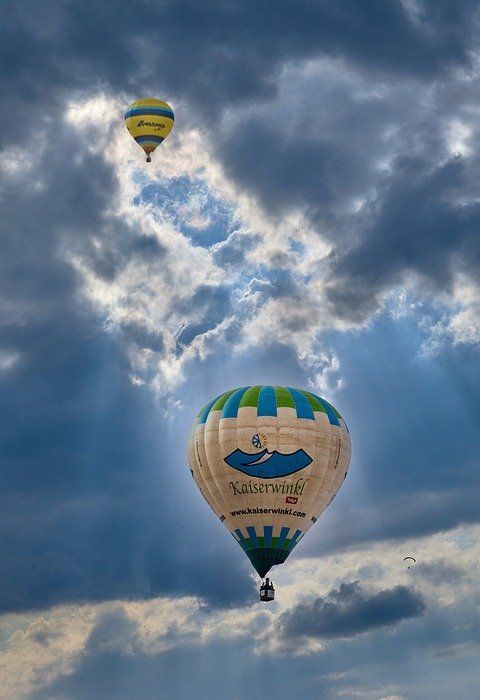 hot air balloon, clouds, sky