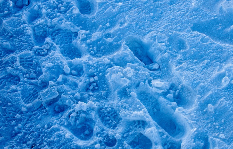blue, snow, footprints