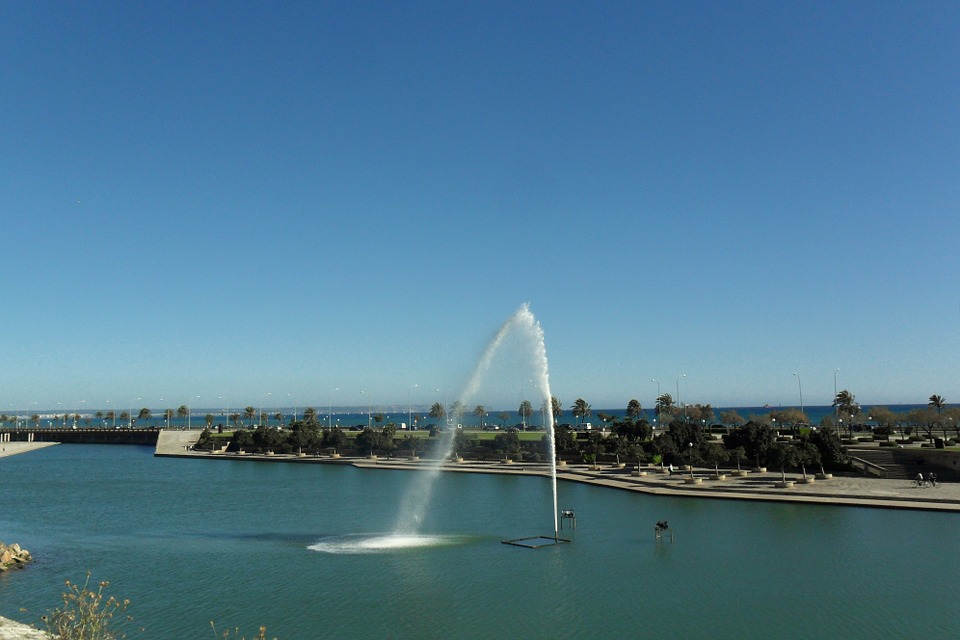 fountain, park, sea