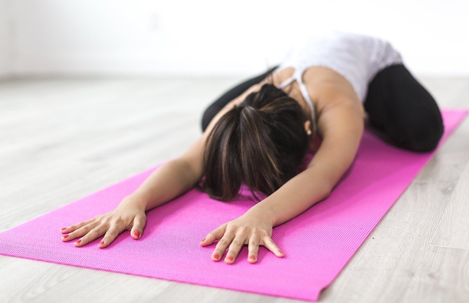 woman, yoga, stretching