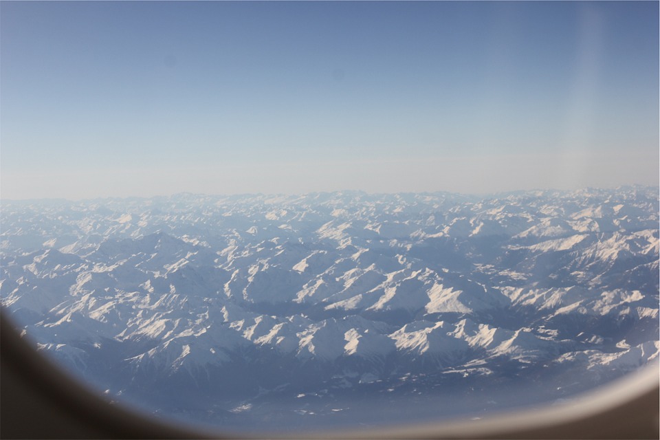 aerial, window, mountains