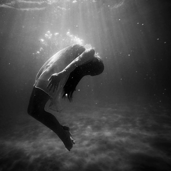woman, underwater, diving