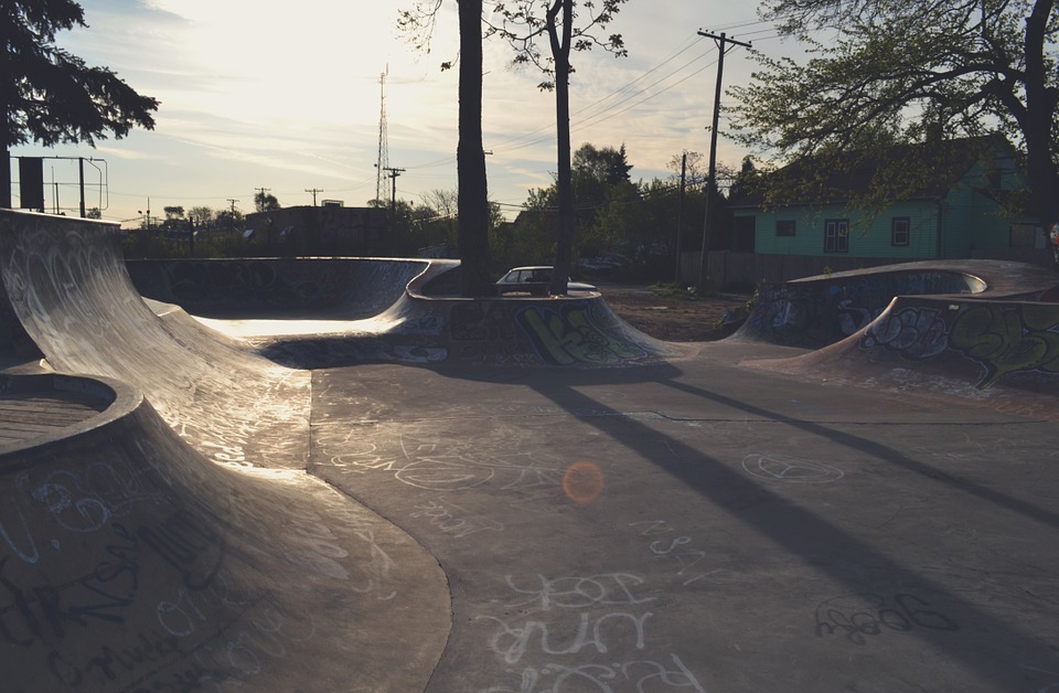 skatepark, concrete, pavement