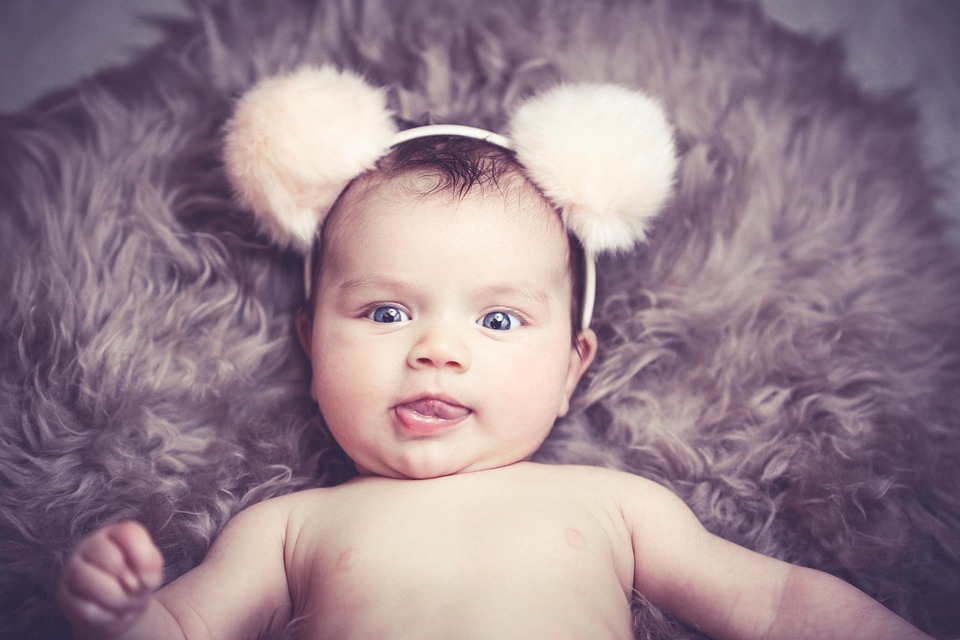 baby, funny hairband, brown coat