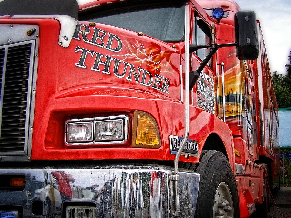 red american truck, lorry, red