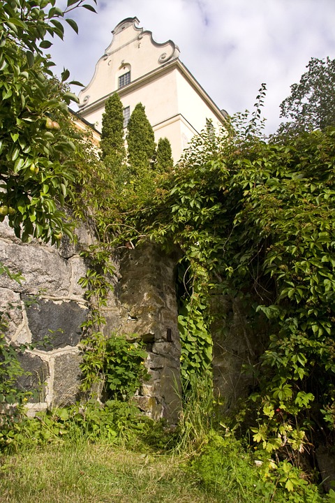 castle, garden, wall