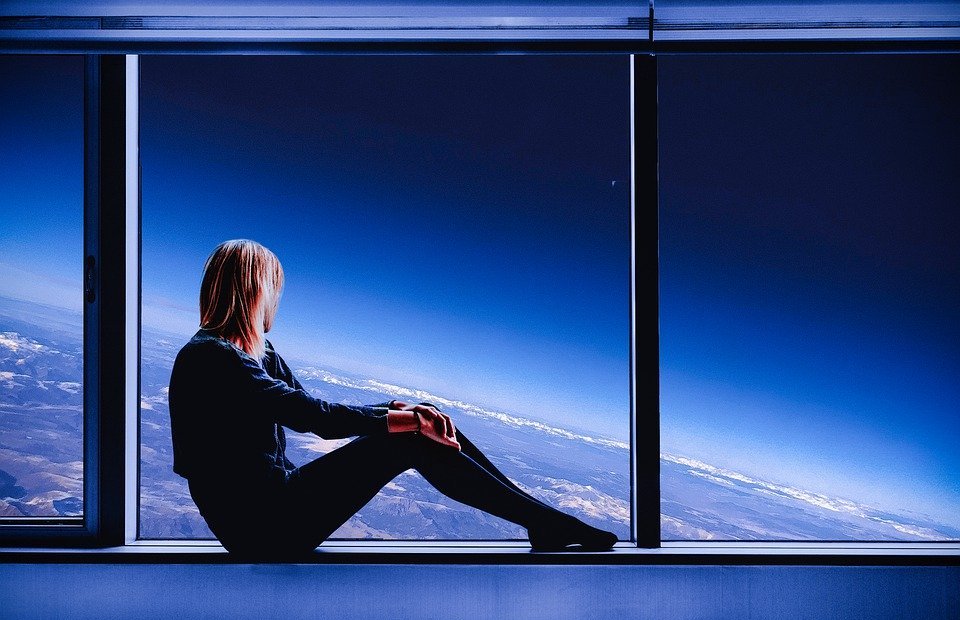 woman, planet, window