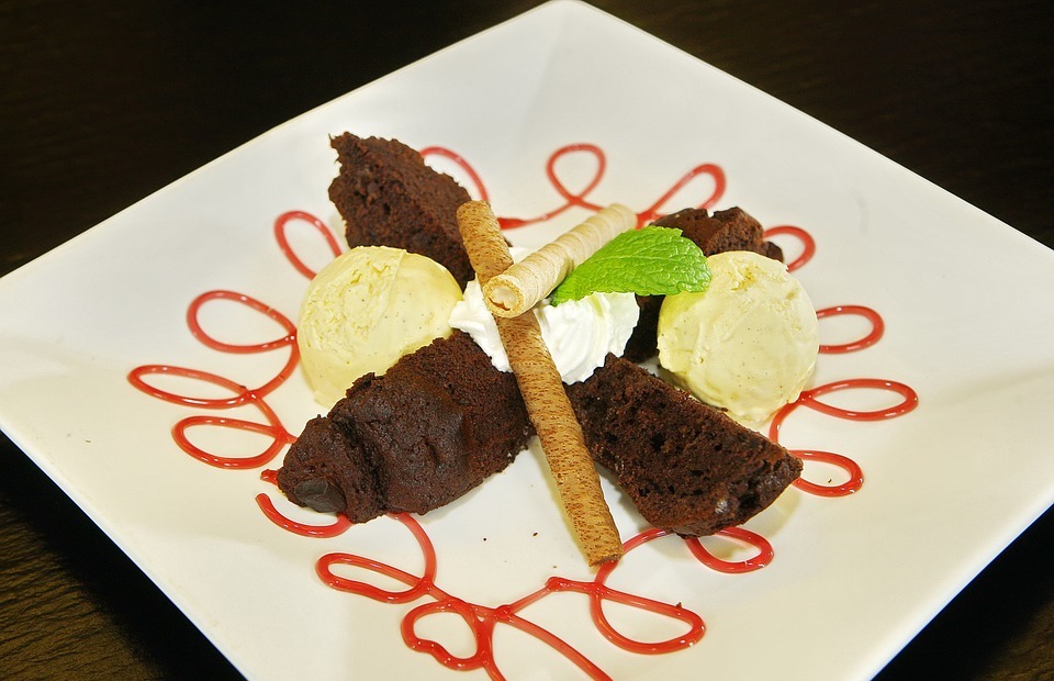 dessert, ice cream, chocolate cake