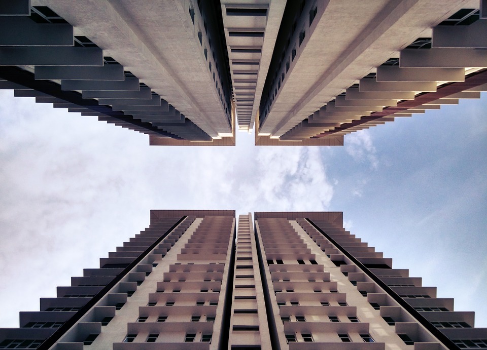 buildings, perspective, sky