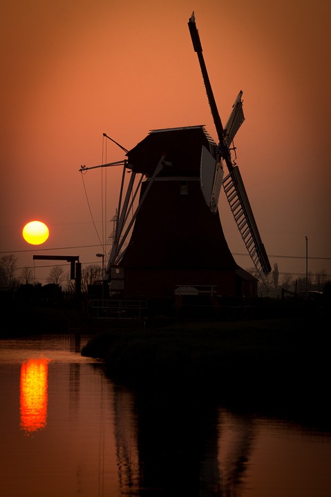mill, sunset, dusk