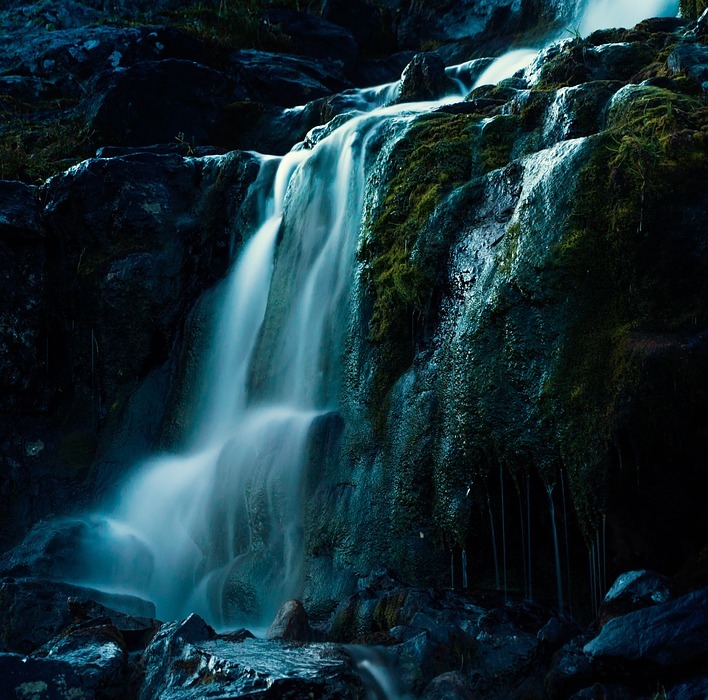 waterfalls, wet, rocks