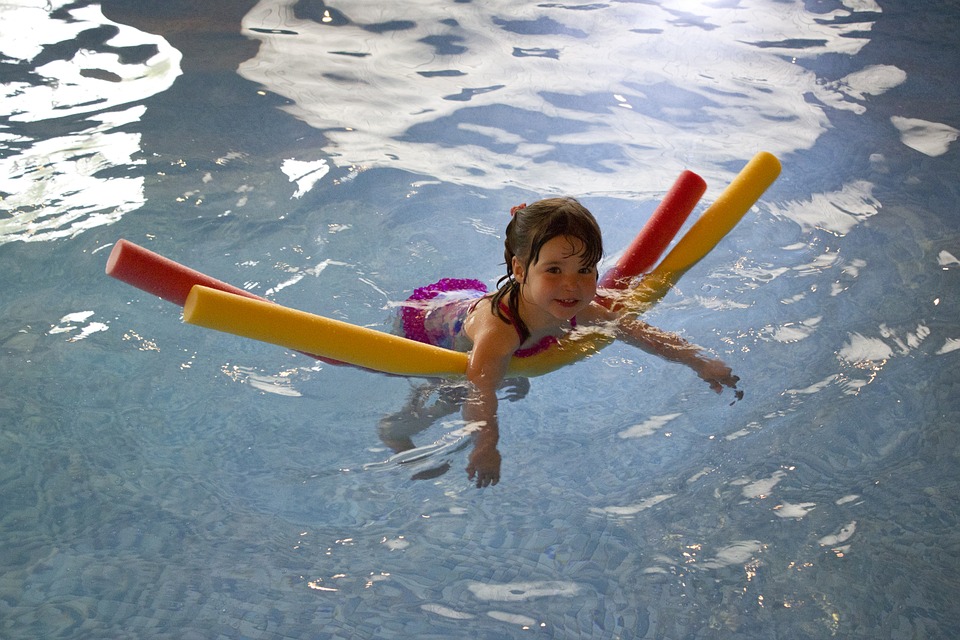 swimming, girl, noodles