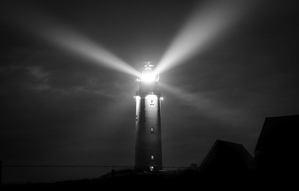 lighthouse, night, sea