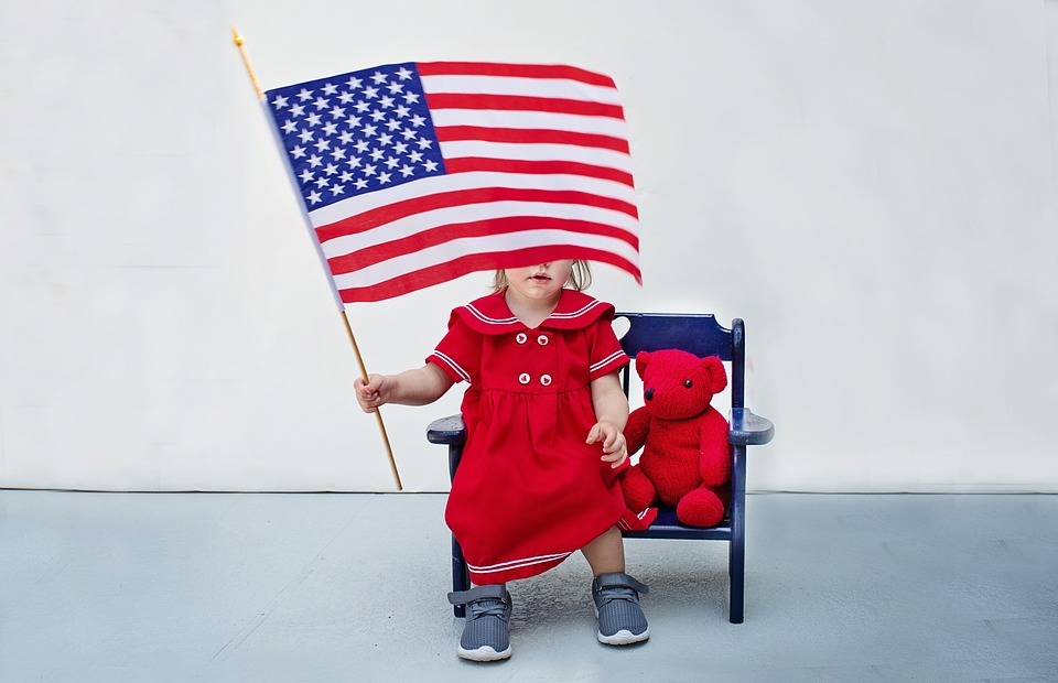 girl, fourth of july, american flag