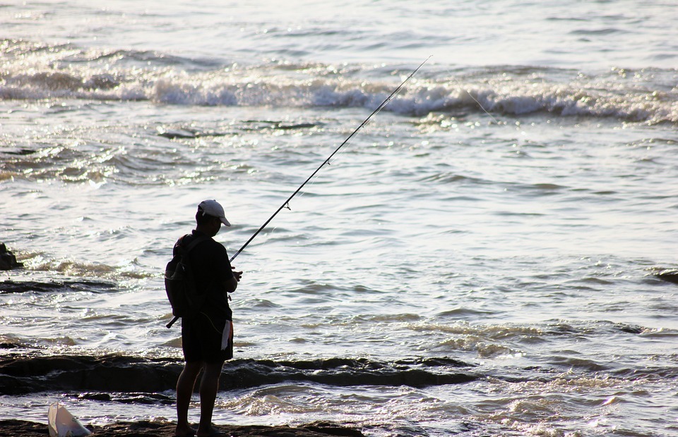 fisherman, fishing, waves