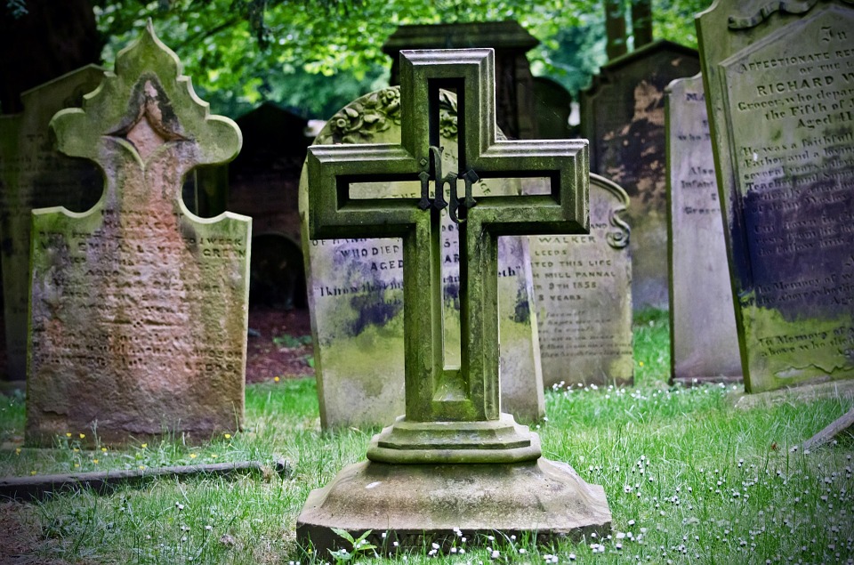cross, graveyard, tombstones