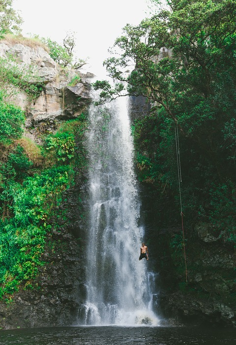 waterfall, green, grass