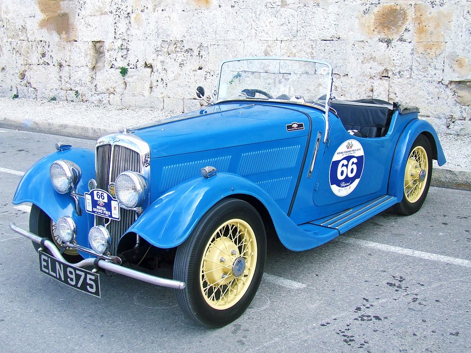 vintage car, classic car, blue vintage car
