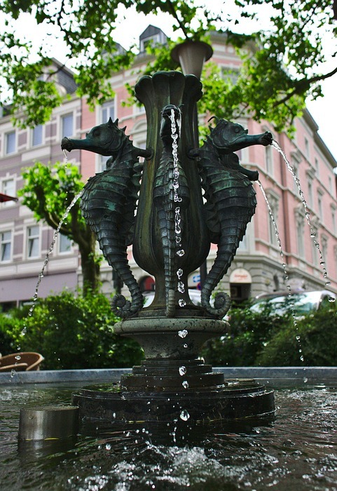 fountain, seahorse, architecture