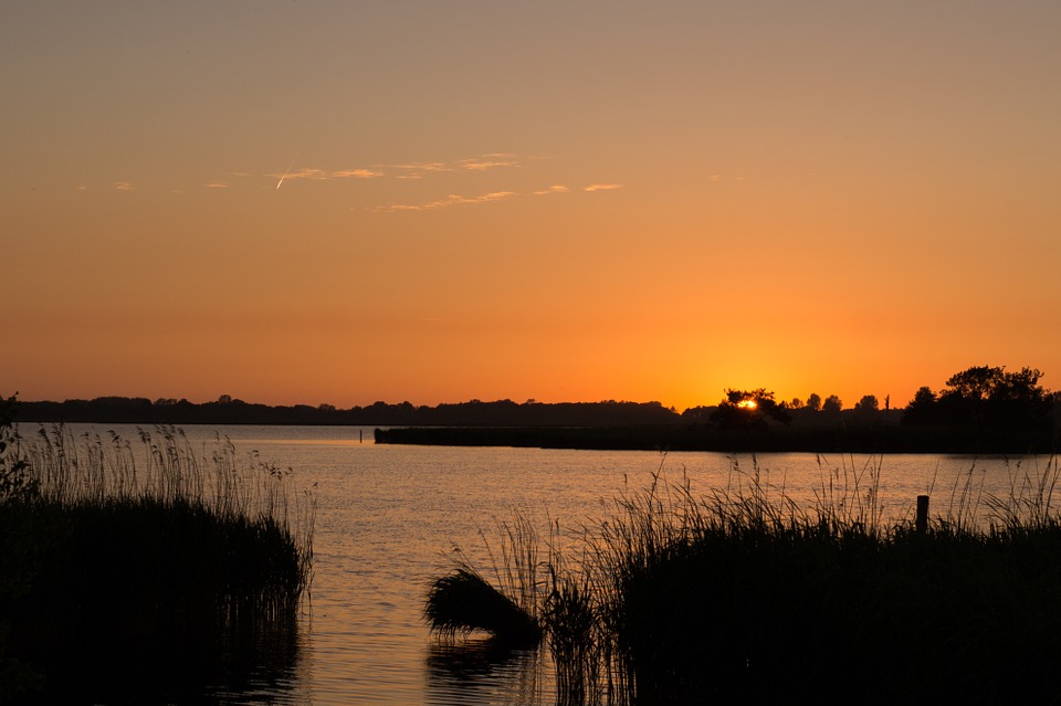 sunset, lake, orange