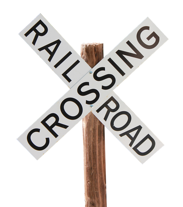railroad crossing sign, train, railway