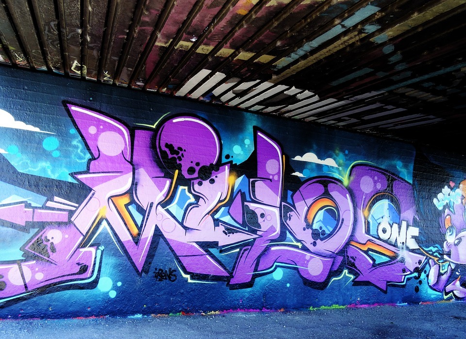 graffiti, purple, blue