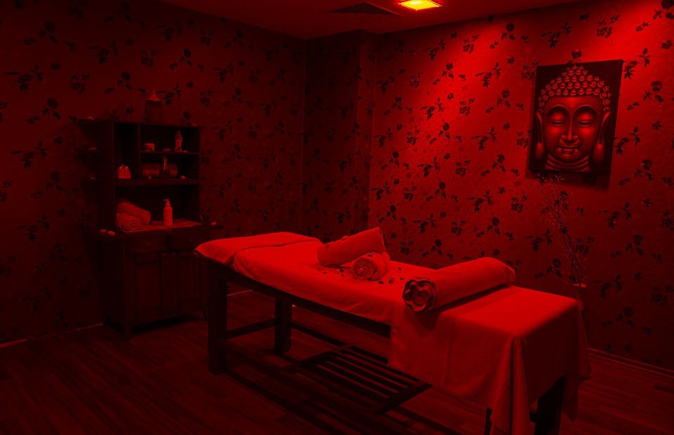 massage, room, red
