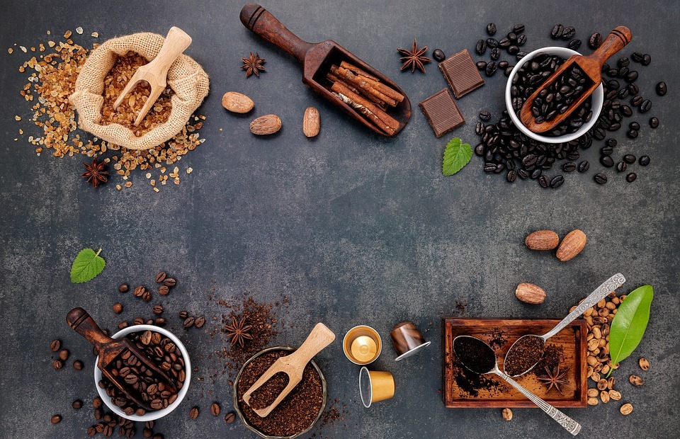 coffee beans, flat lay, background