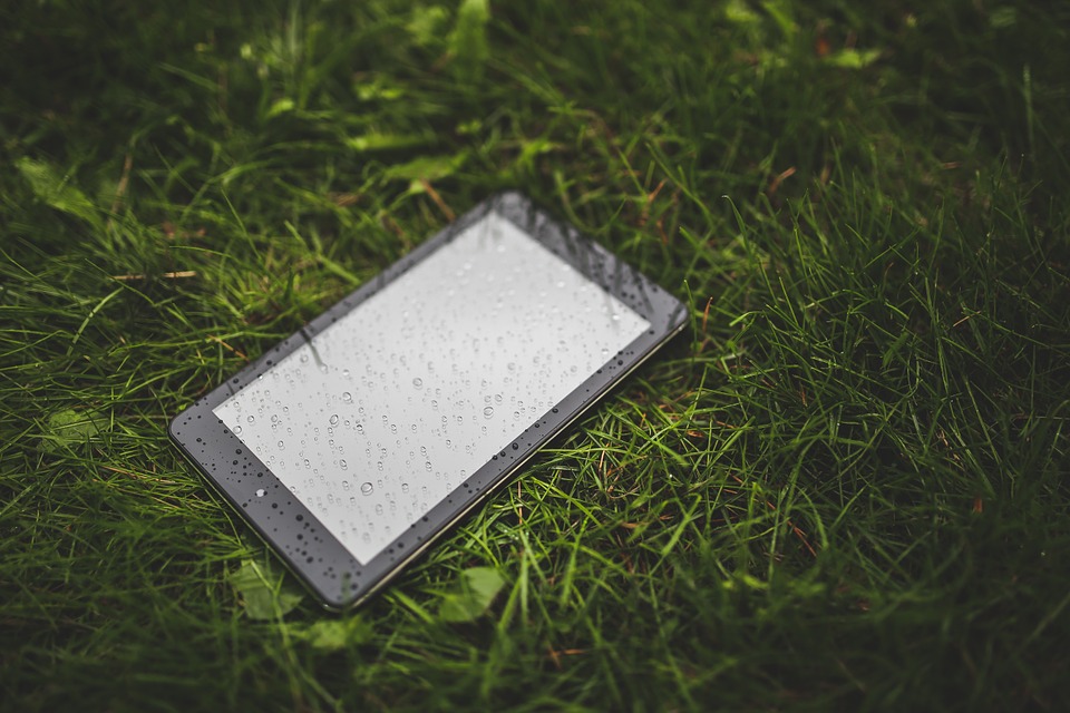tablet, wet, grass