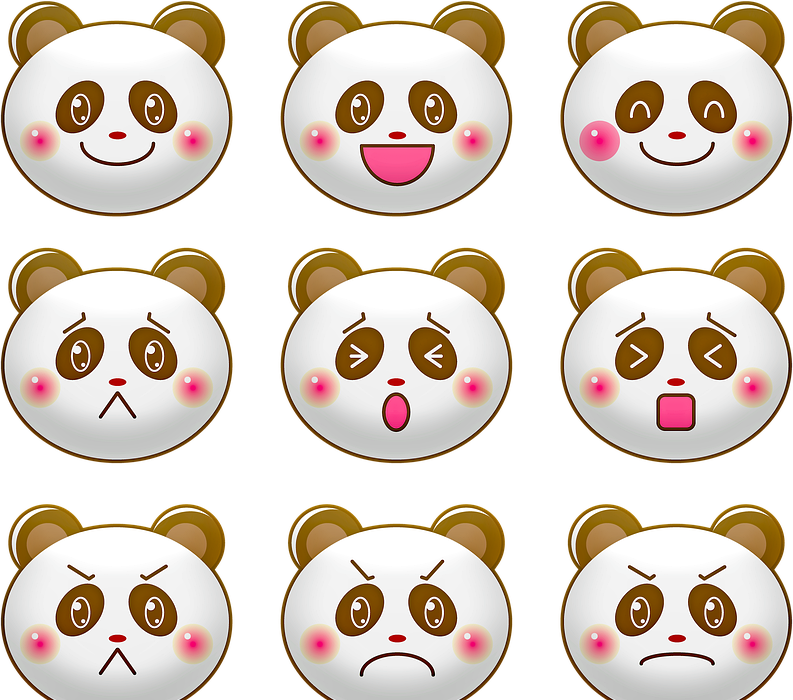 kawaii panda emoji, panda face, emotions