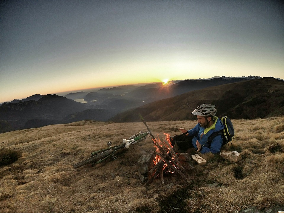camp fire, camping, cycling