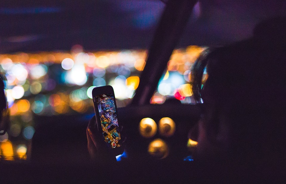 mobile, night, driving car