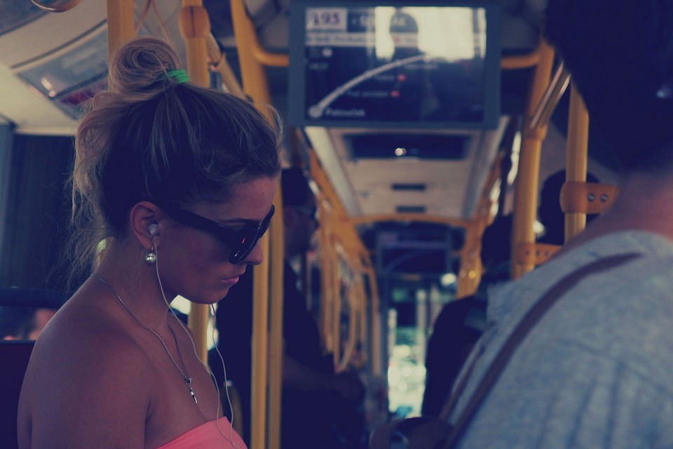 girl, woman, bus