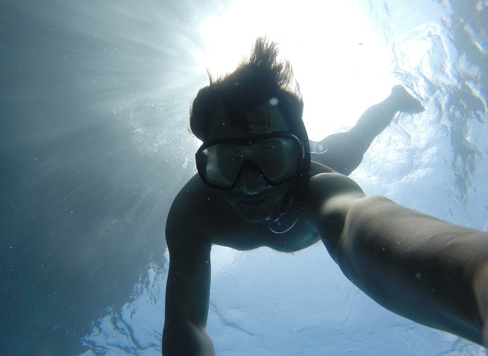 underwater, snorkeling, man