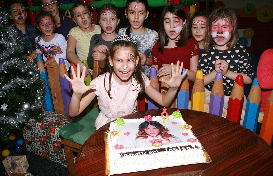 girl, birthday party, cake