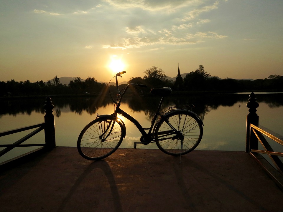 bike, sunset, landscape