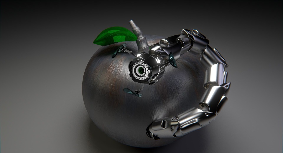 robot, worm, apple
