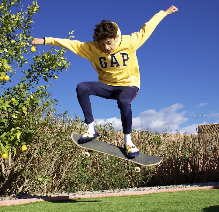 boy, skateboard, jump