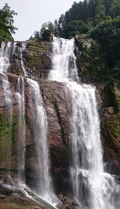 waterfall, water, rock