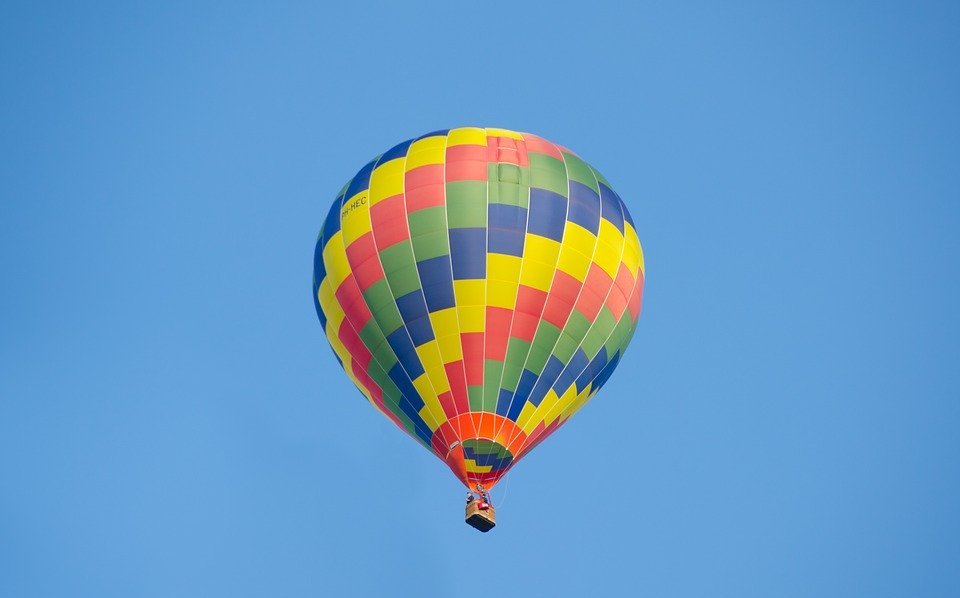 hot air balloon, colorful, blue sky