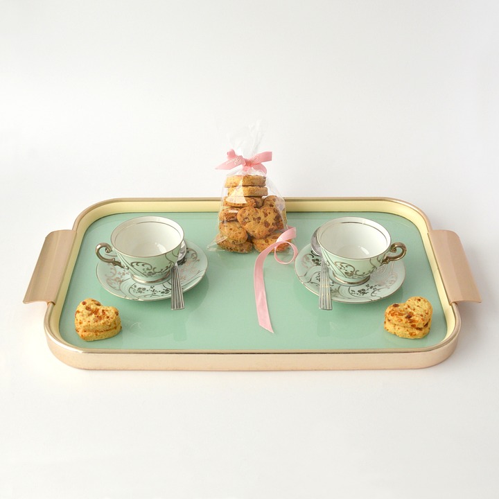 tea, cookies, tray