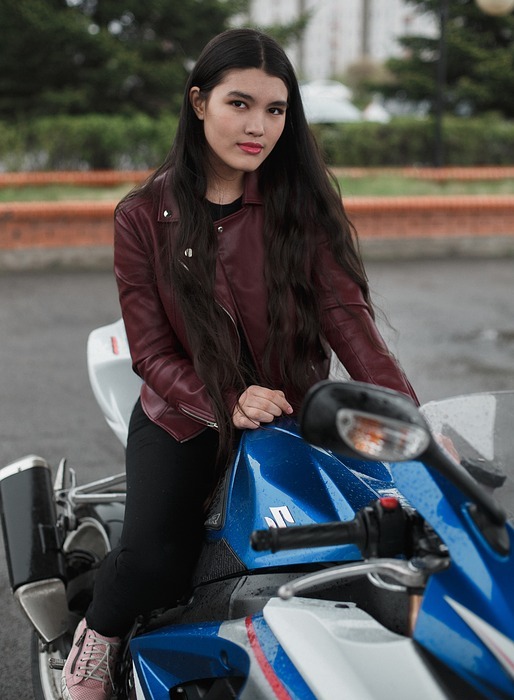 motorcycle, girl, brunette