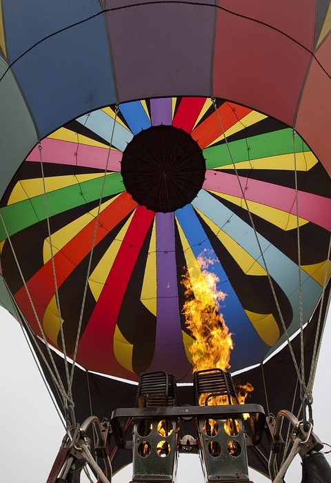 hot air balloon, flame, flight