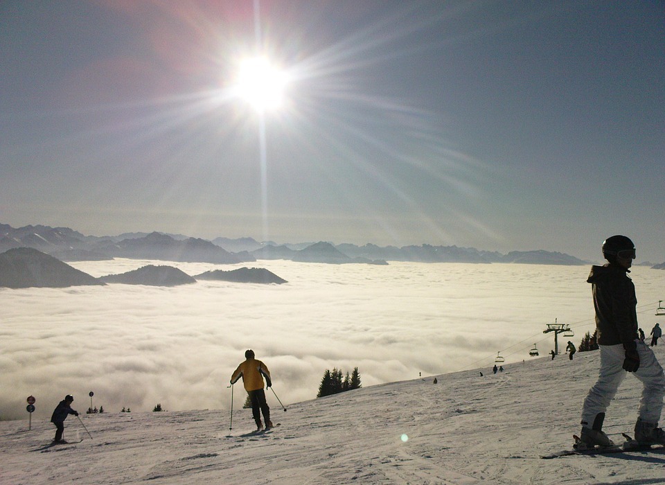fog, skiing, sun