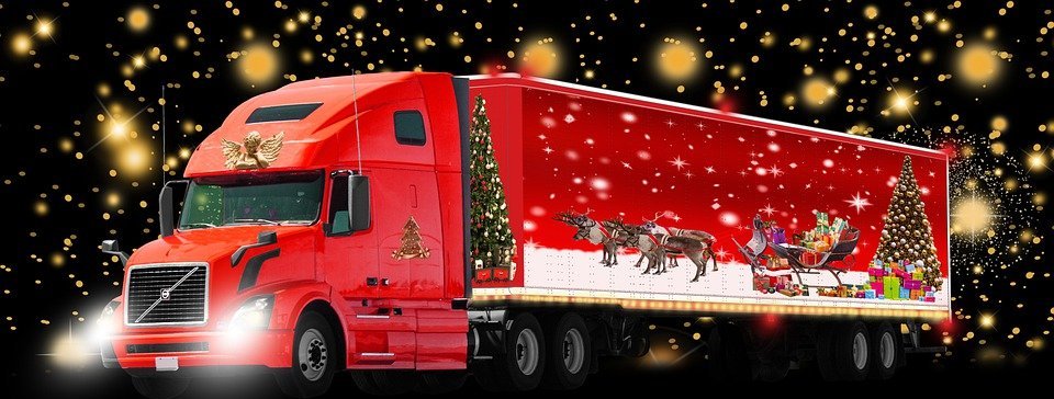 truck, christmas, santa claus