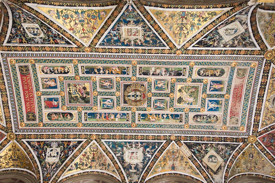 library, ceiling painting, ornament