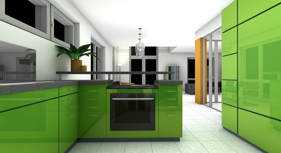 kitchen, dining room, rendering